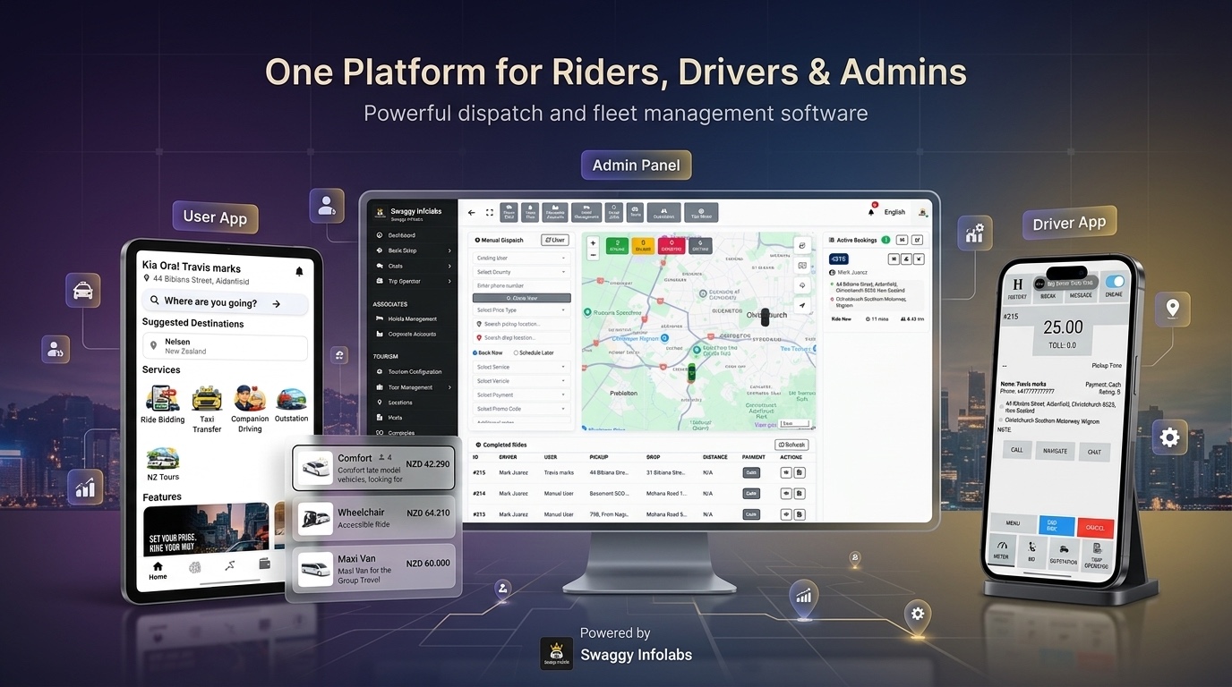 swaggy - infolabs - taxi - dispatch - backend - delivery - uber clone - drier app